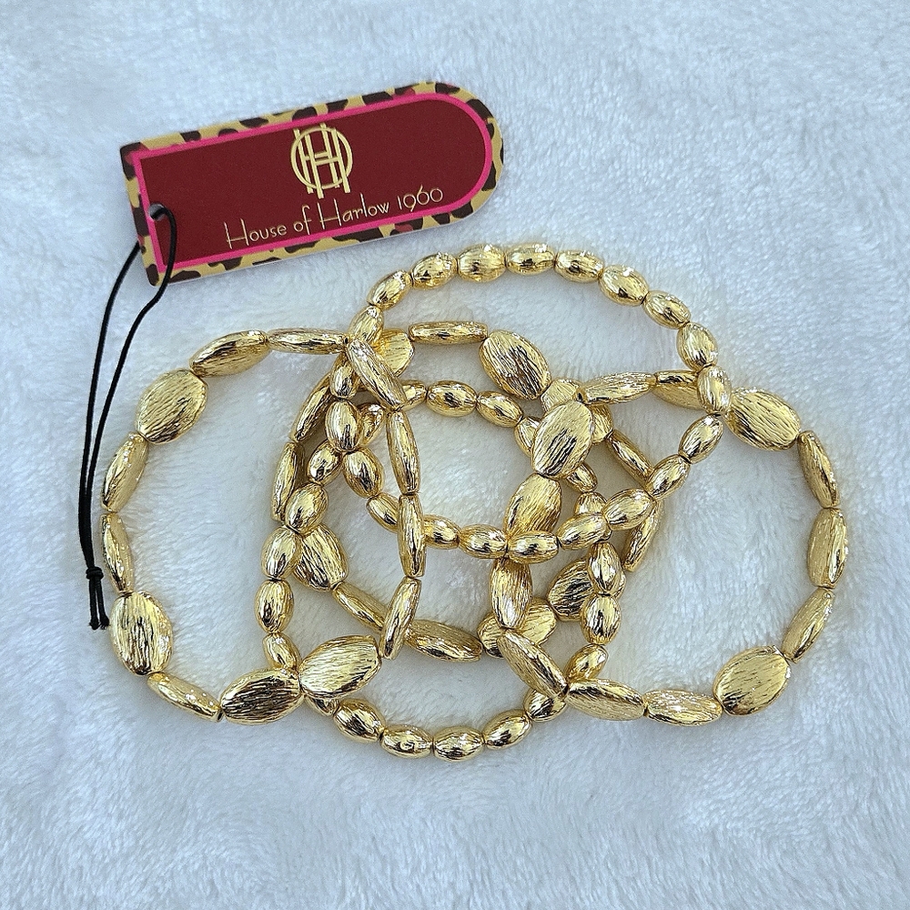House🏠 of Harlow 1960 Set of Five🖐 Stretchy Gold💛 Bead Bracelets - NWT - Picture 2 of 16